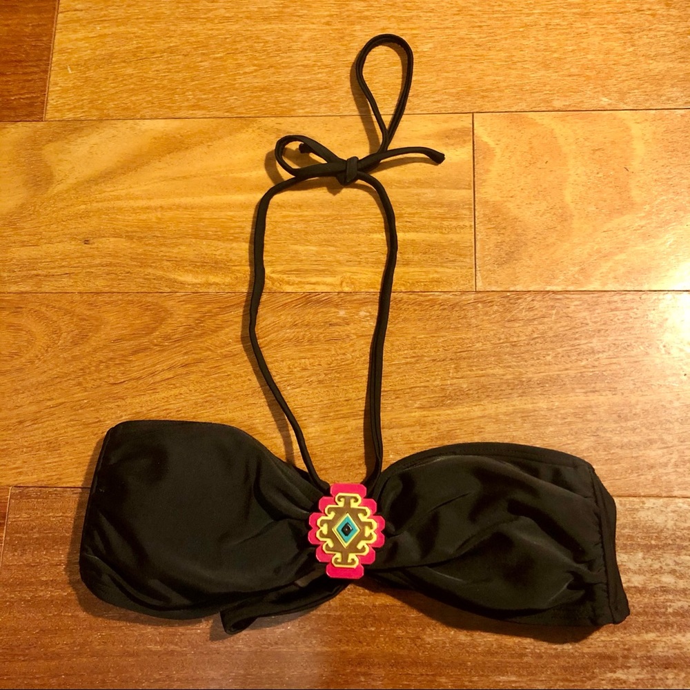 Xhilaration Black Geo Bandeau Halter Swim Top